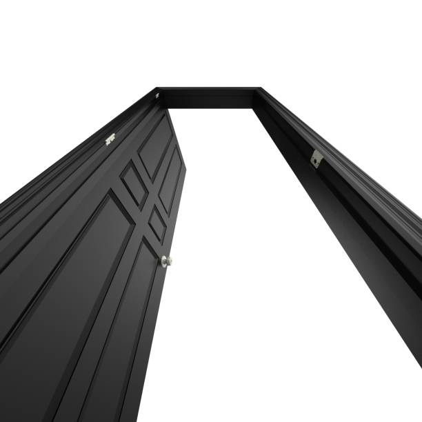 istock open isolated black door closed 3d illustration rendering 1452481447