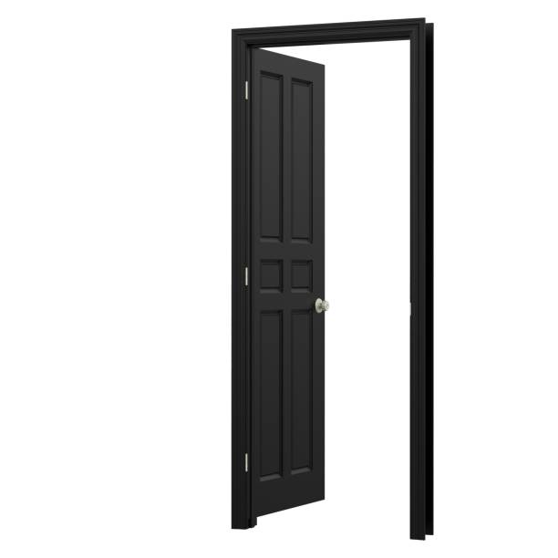 istock open isolated black door closed 3d illustration rendering 1452481464