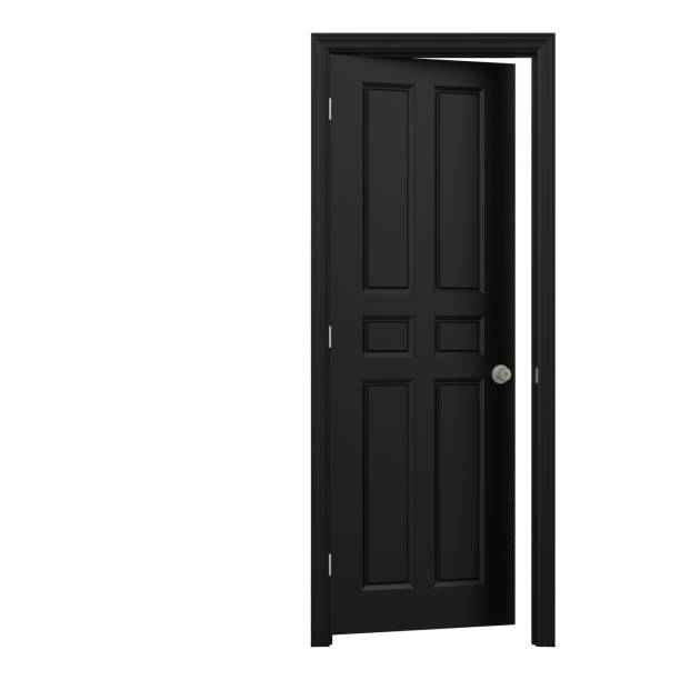 istock open isolated black door closed 3d illustration rendering 1452481524