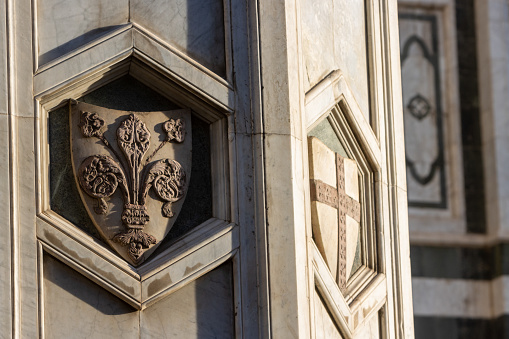 This symbol, located at Piazza del Duomo, was the flag of the Republic of Florence between 1250 and 1532. The flower depicted is the iris.