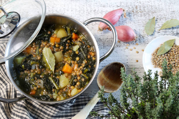 istock Soup with lentils, potatoes and kale 1452482992