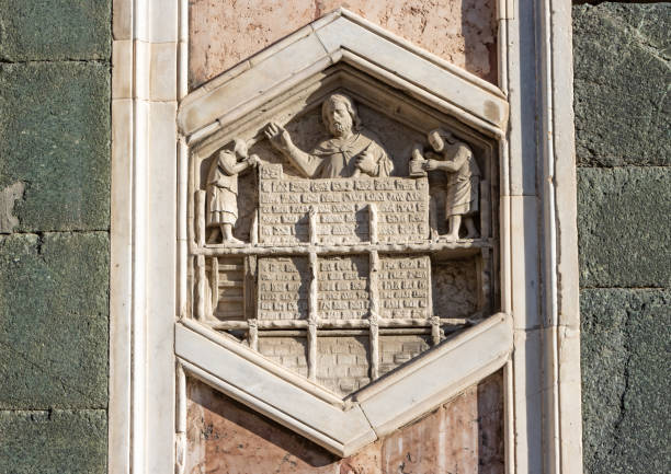 istock Panel Depicting Architectural Development from Pisano on Giotto's Bell Tower in Florence at Tuscany, Italy 1452483043
