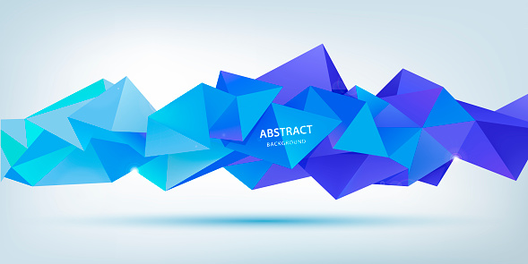 Vector blue and purple abstract geometric 3d facet shape isolated, crystal, origami style. Use for banners, web, brochure, ad, poster, etc. Low poly modern background.