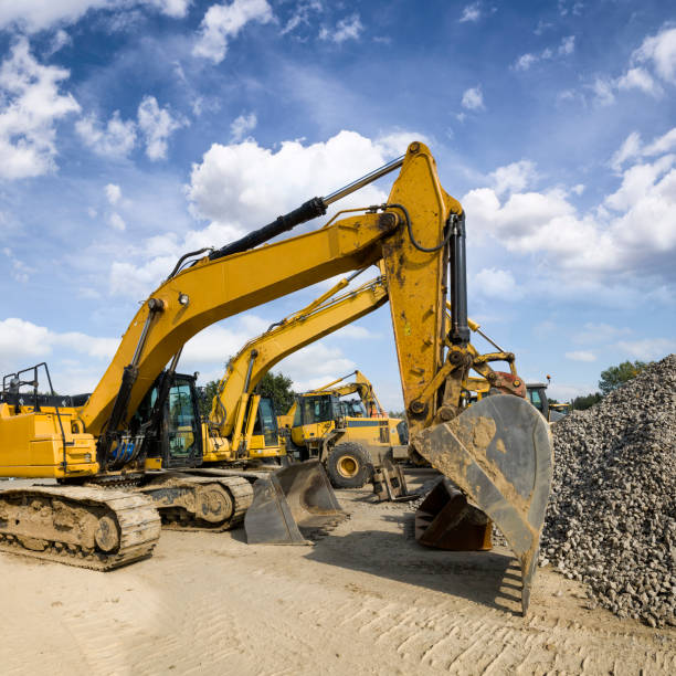 Road construction machinery on the construction of highway S3, Wolin, Poland