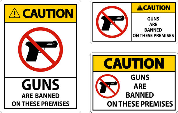 istock Caution Prohibition sign guns, No guns sign On White Background 1452490044