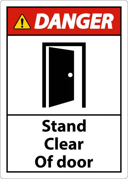 Vector illustration of Danger Stand Clear Of Door Symbol Sign On White Background