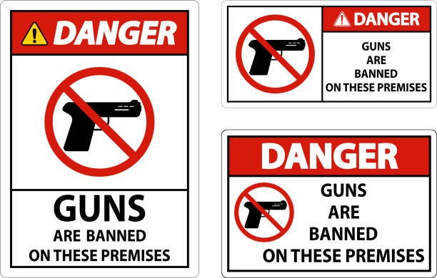 istock Danger Prohibition sign guns, No guns sign On White Background 1452490123