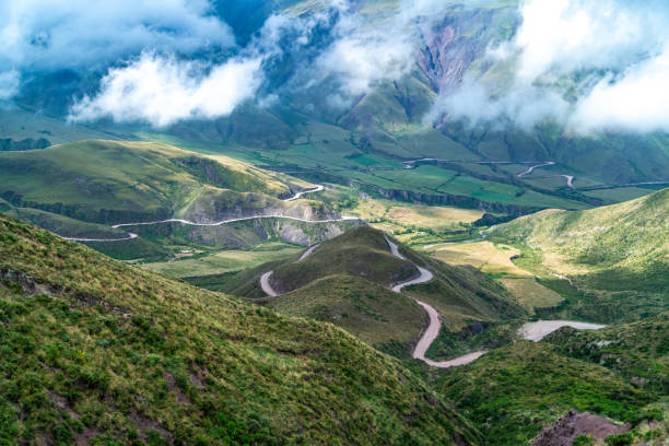 istock winding mountain roads in the Andes Mountains with a sky overcast with clouds. 1452494559