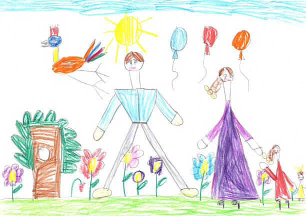 istock Child's drawing of a happy family on a walk 1452497570