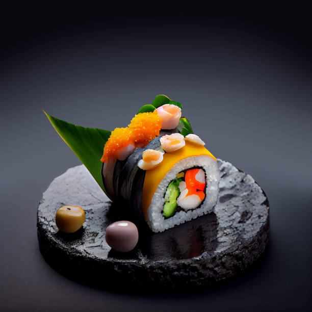 bel ensemble de sushis élégant - sushi styles photos et images de collection