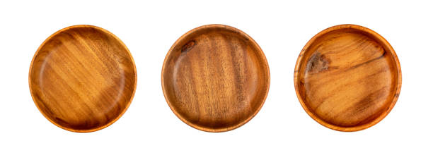 istock Empty Wood Bowl Isolated, Wooden Bowl on White Background Top View, Rustic Mock Up 1452497892