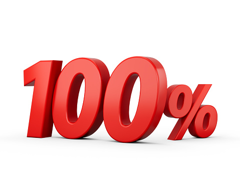 3d Red 100% Hundred Percent Sign on White Background 3d illustration