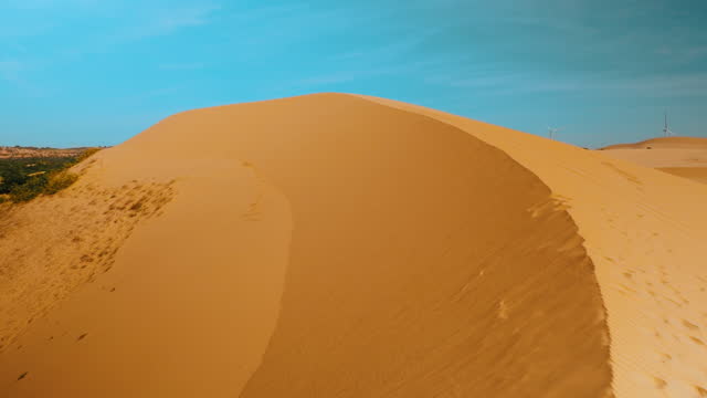 Aerial view white sand desert over the dunes