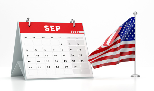 2023 September Calendar And USA Flag On White Background