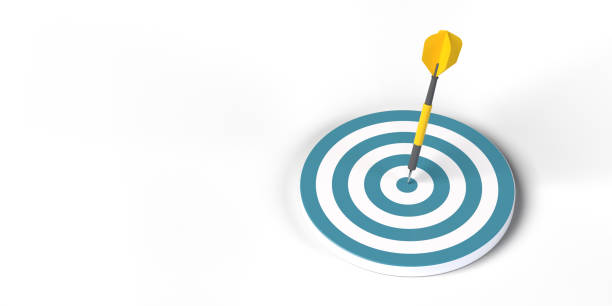 istock Arrow hit to center of blue dartboard, High angle view 1452507406