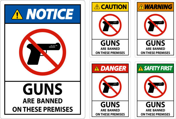 istock Prohibition sign guns, No guns sign On White Background 1452508340