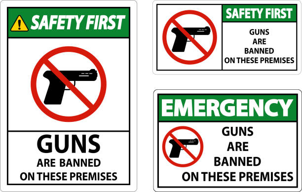 istock Safety First Prohibition sign guns, No guns sign On White Background 1452508403