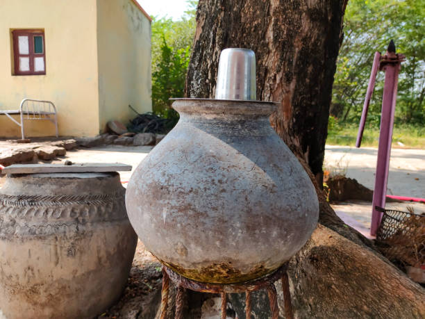 Mud pot or clay jar filled with fresh drinking water