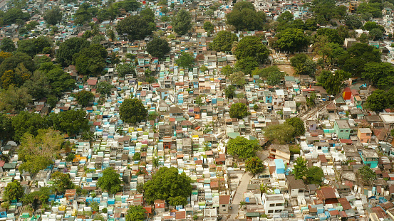 Northern cemetery in Manila with many graves and crypts, a tourist attraction. Travel concept.