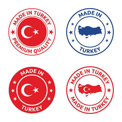 made in Turkey label set, product stamp of the Republic of Turkey