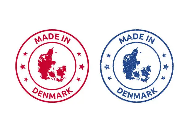 Vector illustration of made in Denmark label set, made in Kingdom of Denmark product stamp