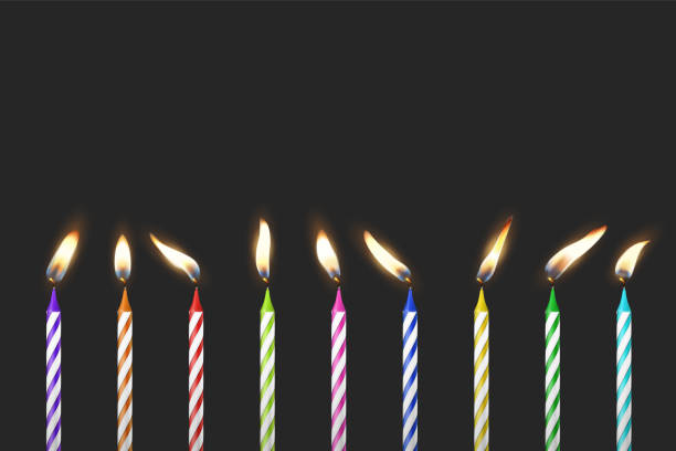 Vector 3d Realistic Paraffin or Wax Burning Birthday Party Candle and Different Flame of a Candle Icon Set Isolated on Black Background. Design Template, Clipart, Birthday Concept Vector 3d Realistic Paraffin or Wax Burning Birthday Party Candle and Different Flame of a Candle Icon Set Isolated on Black Background. Design Template, Clipart, Birthday Concept. kerosene fuel stock illustrations