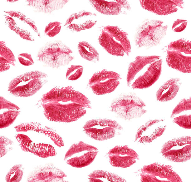 romantischer druck mit nahtlosem lippenmuster. - lipstick kiss stock-grafiken, -clipart, -cartoons und -symbole