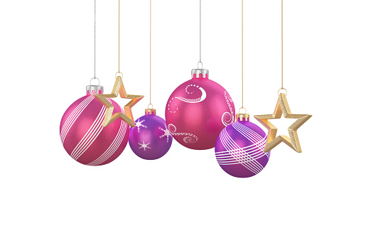 3d Render Multi Colored Christmas Decorations, White Background Clipping Path (isolated on white)