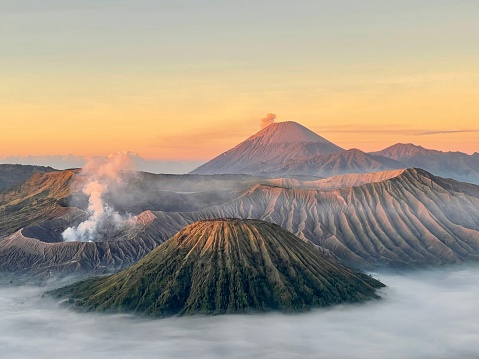 Beautiful above the clouds view of the mountains in Bali.