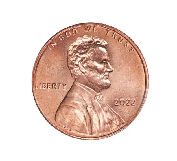 Photo of American 2022 one cent coin with President Lincoln