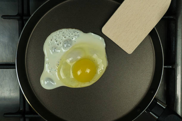istock Fried egg in a frying pan and a spatula 1452527454