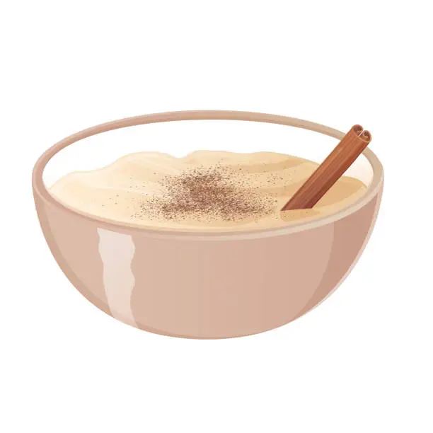 Vector illustration of Asian dessert Manjar blanco with cinnamon stick. Food illustration isolated on white in cartoon