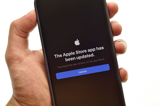 New Delhi, India - July 8, 2022: Iphone 13 apple store app updated on iphone