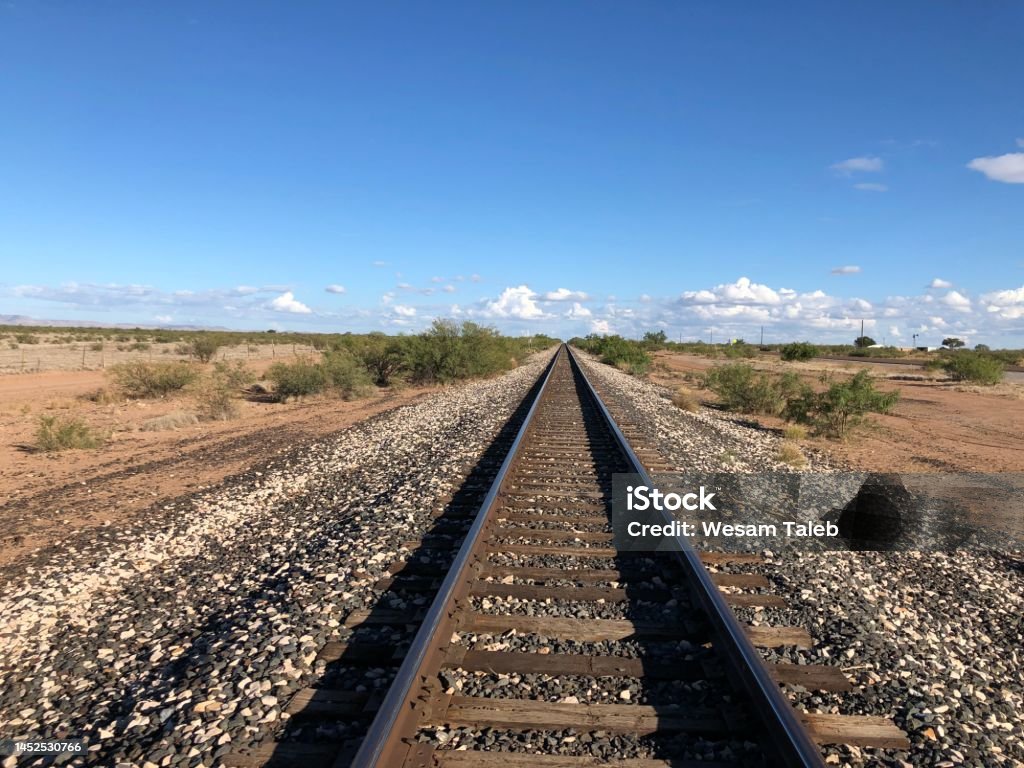 Railroad track in Texas - train tracks Vanishing Point Stock Photo