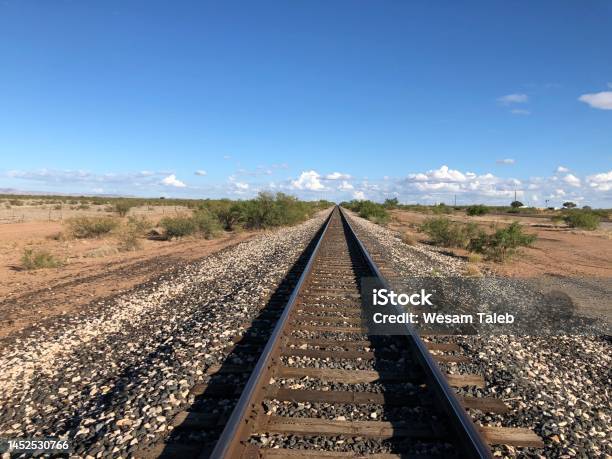 Railroad Track In Texas Train Tracks Stock Photo - Download Image Now - Vanishing Point, No People, Railroad Track