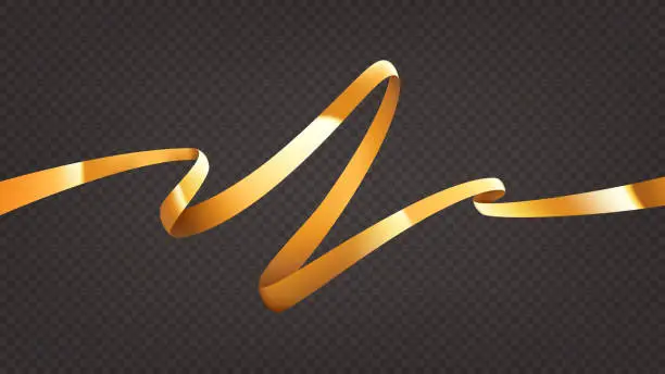 Vector illustration of 3d golden ribbon isolated on checkered background
