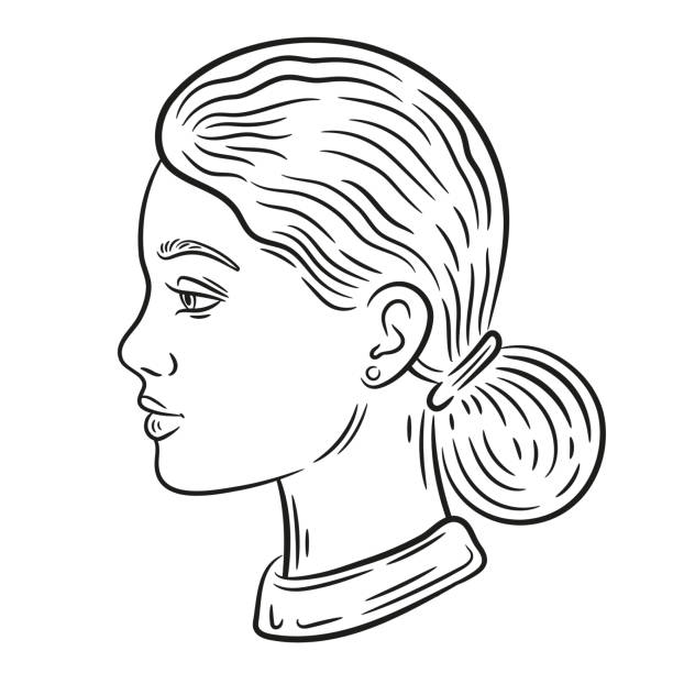 illustrazioni stock, clip art, cartoni animati e icone di tendenza di profilo del viso della giovane donna, bella icona di contorno della vista laterale del ritratto della ragazza. capo femminile, acconciatura alla moda. elegante donna d'affari. avatar facciale dell'utente umano. cosmetici, bellezza dei capelli, cura della p - beauty treatment women human face fashion model