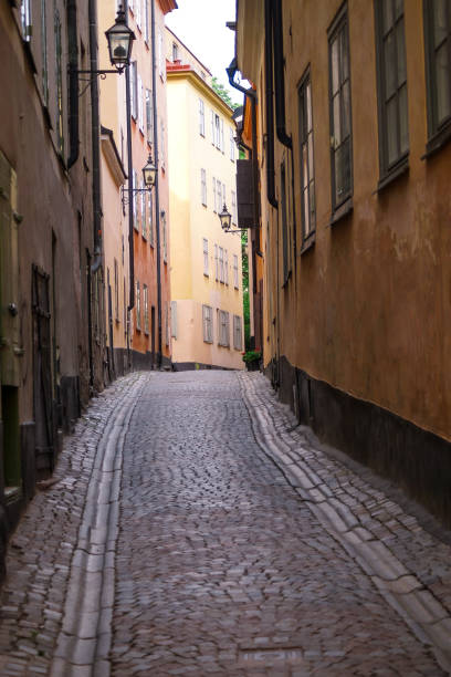 istock Empty alley amidst buildings in city during day 1452543097