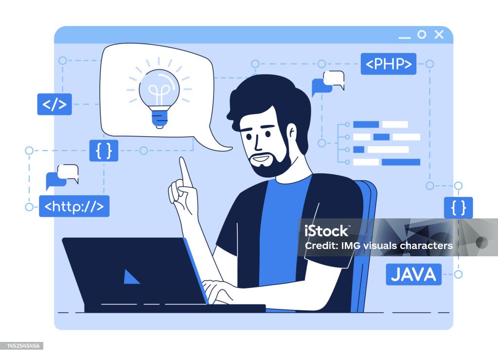 App Developer At Work Flat Concept Vector Illustration Stock ...