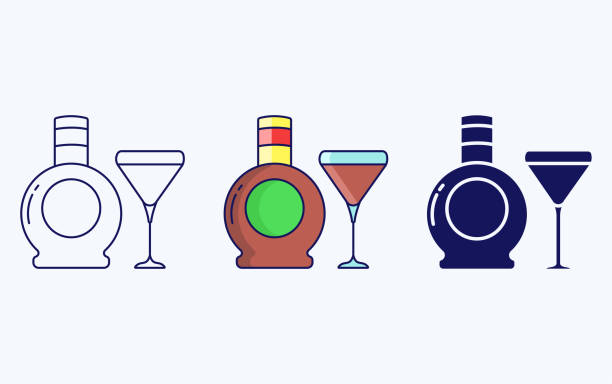 酒ガラスとボトルのイラストアイコン - silhouette vodka bottle glass点のイラスト素材／クリップアート素材／マンガ素材／アイコン素材