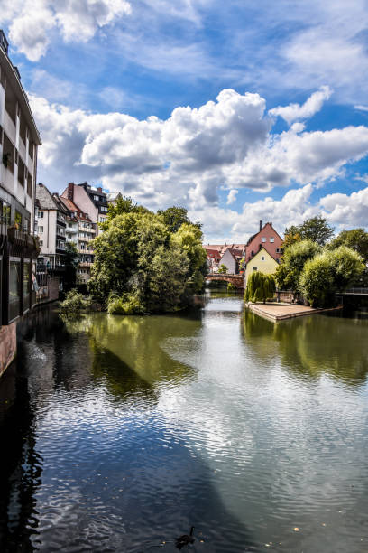Water Surface Of Beautiful Pegnitz River In Nuremberg, Germany