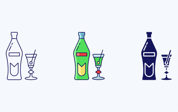 ベルモットガラスとボトルのイラストアイコン - silhouette vodka bottle glass点のイラスト素材／クリップアート素材／マンガ素材／アイコン素材