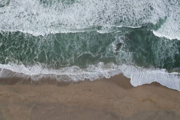 istock Top view of sea waves on a sandy beach. 1452546142