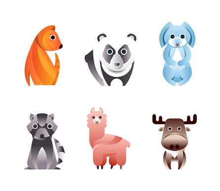 Animal Created from Overlapping Gradient Shapes Vector Set. Funny Mammal with Cute Snout as Wild Fauna