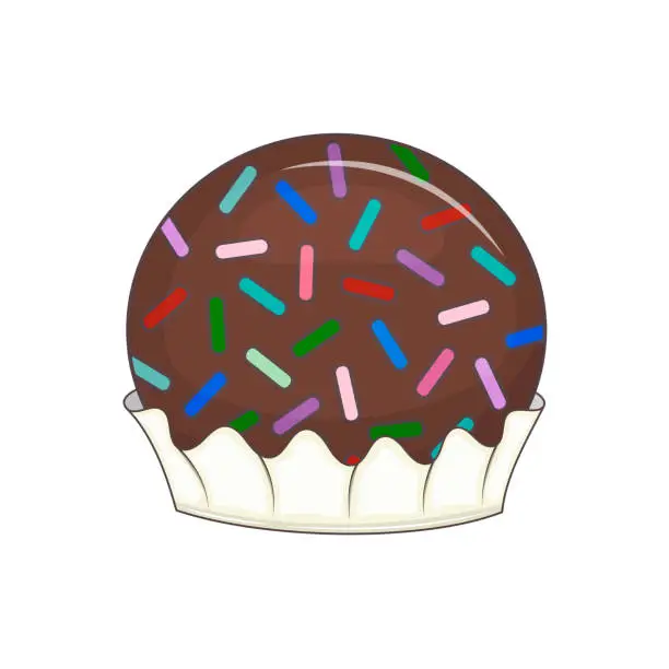 Vector illustration of Traditional Brazilian dessert is Brigadeiro. Chocolate round candies. Vector illustration. Cartoon.