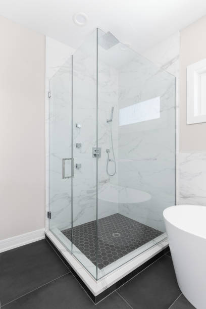 istock A shower in a luxury bathroom with marble tiles. 1452560330