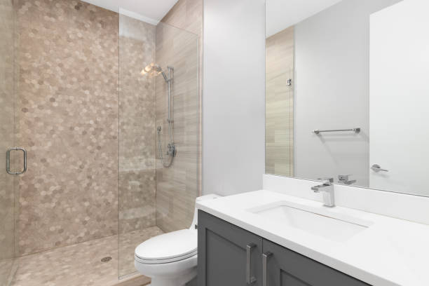 istock A grey cabinet and a brown hexagon tiles. 1452561452