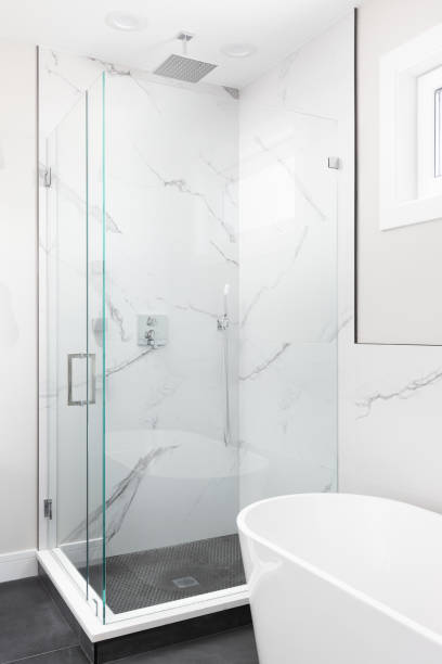 istock A luxury bathroom with a standalone tub and marble shower. 1452562267