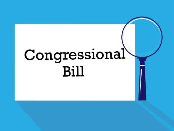 Vector illustration of Congressional bill under magnifying glass