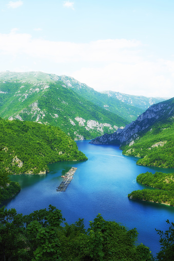 Famous Montenegro Pivsky canyon from the aerial view. Beauty wild nature backgrounds